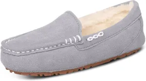 Womens Suede Leather Slippers Soft Faux Fur Lining Slippers for Women Indoor and Outdoor Non-Slip Comfortable and Warm