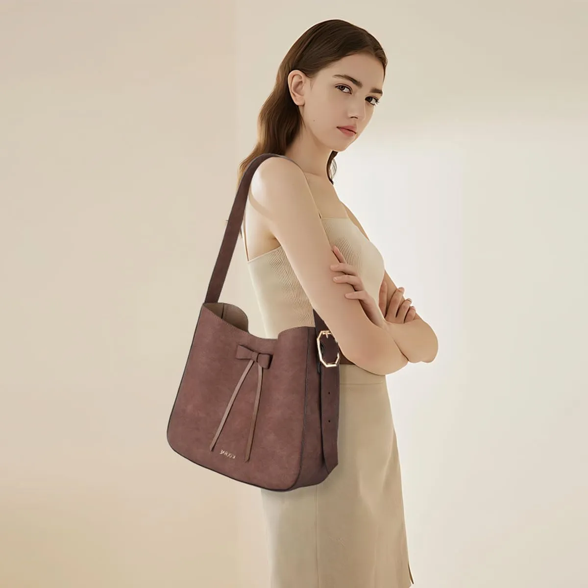 Womens Tote Bag With Bowknot Decoration For Women Faux Leather Shoulder Bag Work Large Casual Handbag