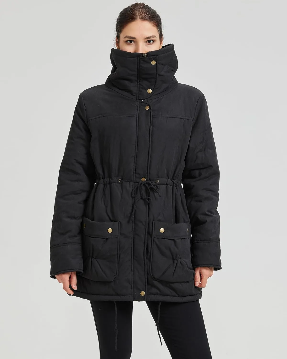 Women's Winter Mid Length Thick Warm Faux Lamb Wool Lined Jacket Coat