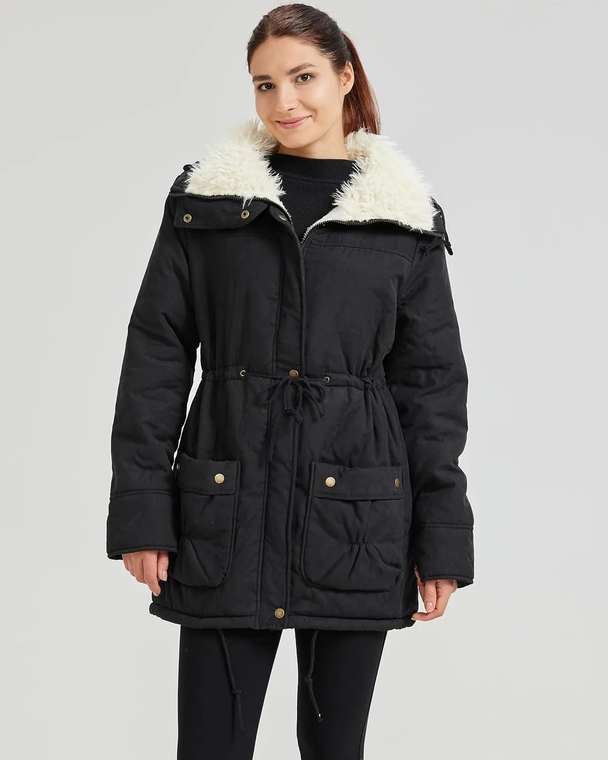 Women's Winter Mid Length Thick Warm Faux Lamb Wool Lined Jacket Coat