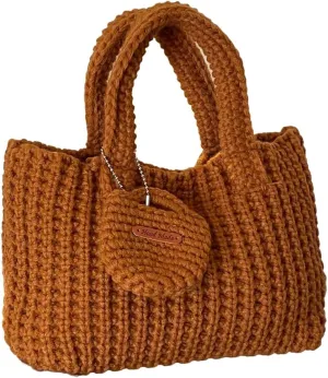 Women's Wrist Purses Small Crochet Tote Bag Cute Ribbed Knitted Handbag Handmade Aesthetic Purse