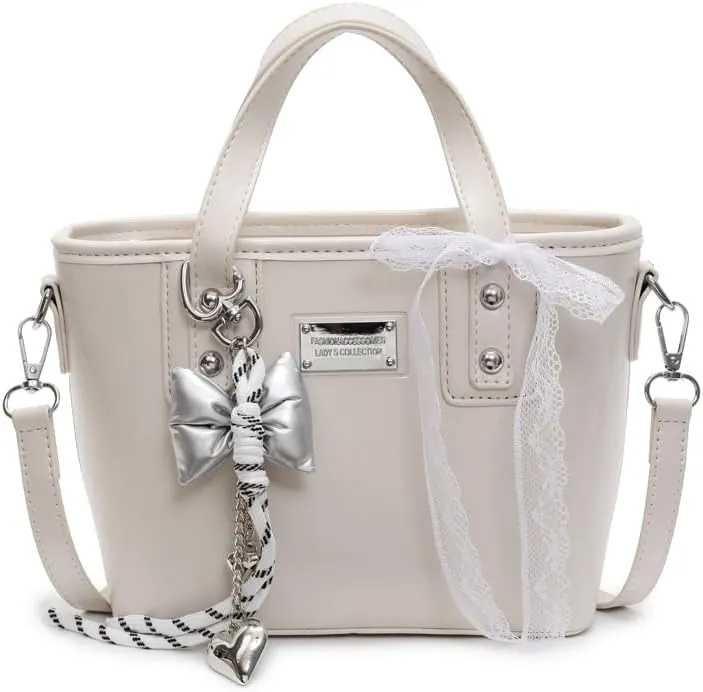 Women's Y2k Purse Cute Bow Purse Small Tote Bag Faux Leather Shoulder Bag Trendy Crossbody Bags Red Handbag Purse