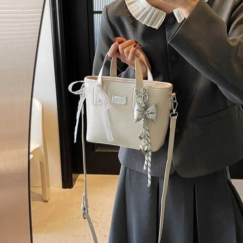 Women's Y2k Purse Cute Bow Purse Small Tote Bag Faux Leather Shoulder Bag Trendy Crossbody Bags Red Handbag Purse