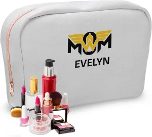Wonder Mom Travel Makeup Bag for Women with Name, Personalized Gifts, Mother's Day Gifts, Custom Birthday Gifts, Super Mom Make up Storage Bags, Canvas Cosmetic Bag Travel Toiletry Bag Essentials