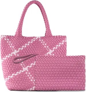 Woven Bag for Women Vegan Leather Tote Bag Large Summer Beach Travel Handbag and Clutch Retro Handmade Shoulder Bag