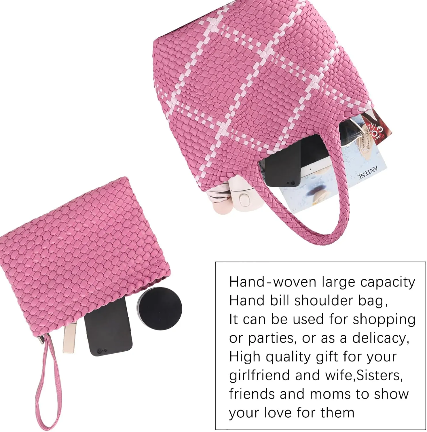 Woven Bag for Women Vegan Leather Tote Bag Large Summer Beach Travel Handbag and Clutch Retro Handmade Shoulder Bag
