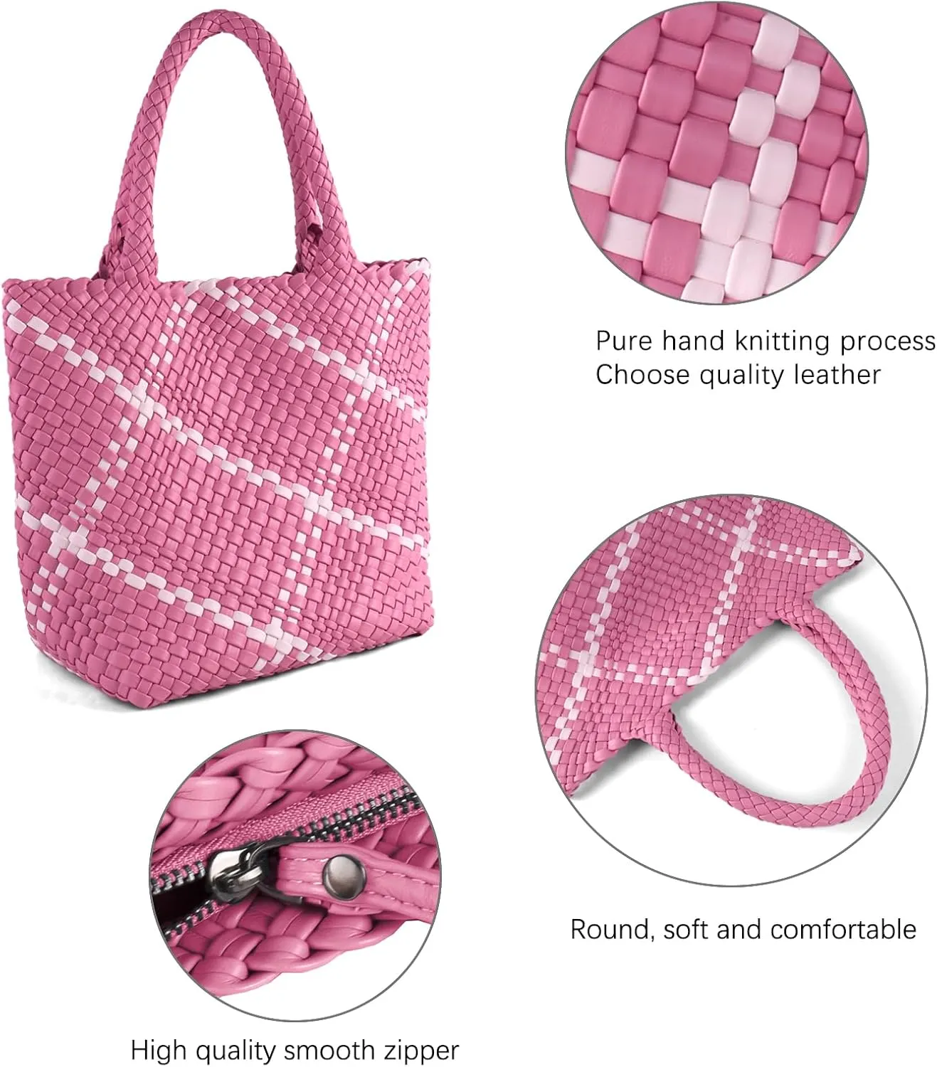Woven Bag for Women Vegan Leather Tote Bag Large Summer Beach Travel Handbag and Clutch Retro Handmade Shoulder Bag