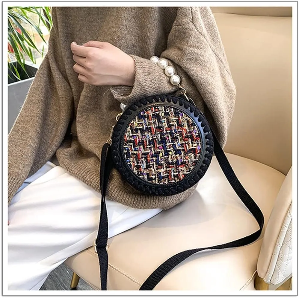 Woven Bag Set Wool Bag Bottoms Handmade Handbag Shoulder Strap with Hardware Pearl Accessories for DIY Bag Backpack(Black)