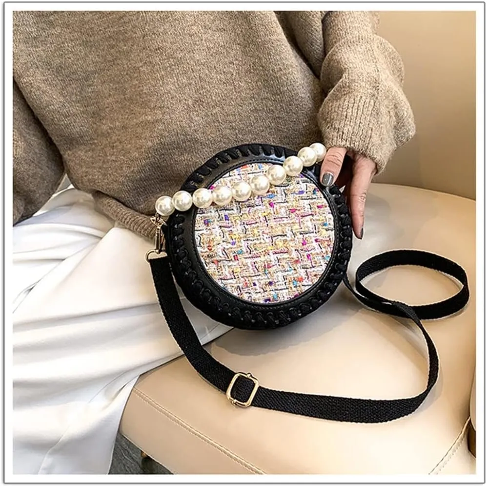 Woven Bag Set Wool Bag Bottoms Handmade Handbag Shoulder Strap with Hardware Pearl Accessories for DIY Bag Backpack(Black)