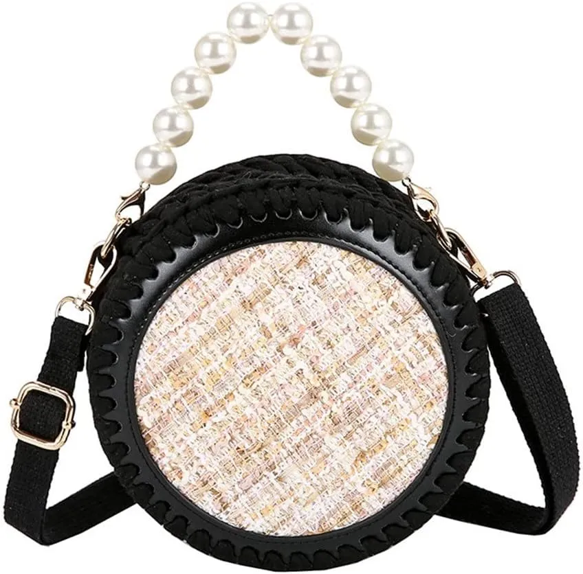 Woven Bag Set Wool Bag Bottoms Handmade Handbag Shoulder Strap with Hardware Pearl Accessories for DIY Bag Backpack(Black)