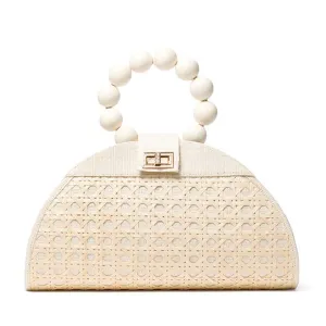 Woven Cream Rattan & Bead Statement Handbag Handbag