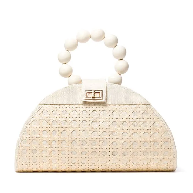 Woven Cream Rattan & Bead Statement Handbag Handbag