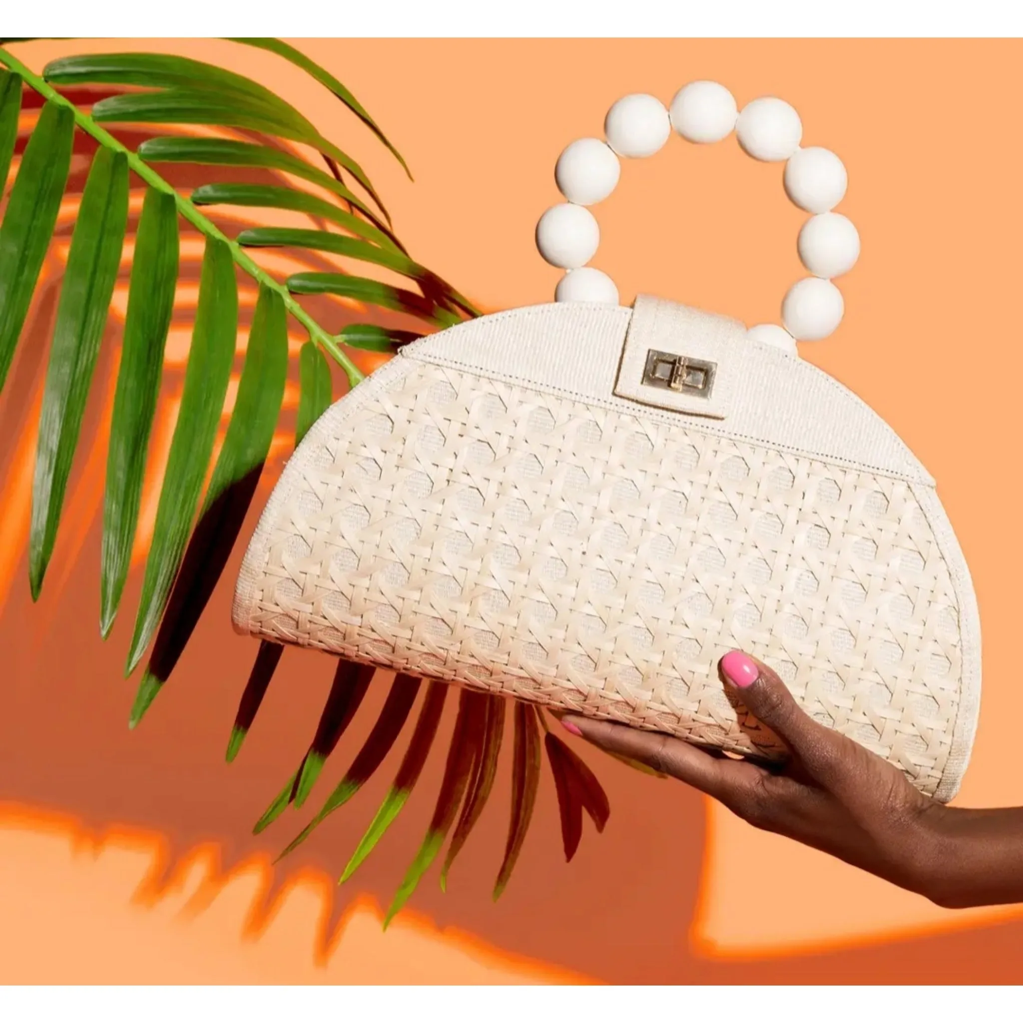 Woven Cream Rattan & Bead Statement Handbag Handbag