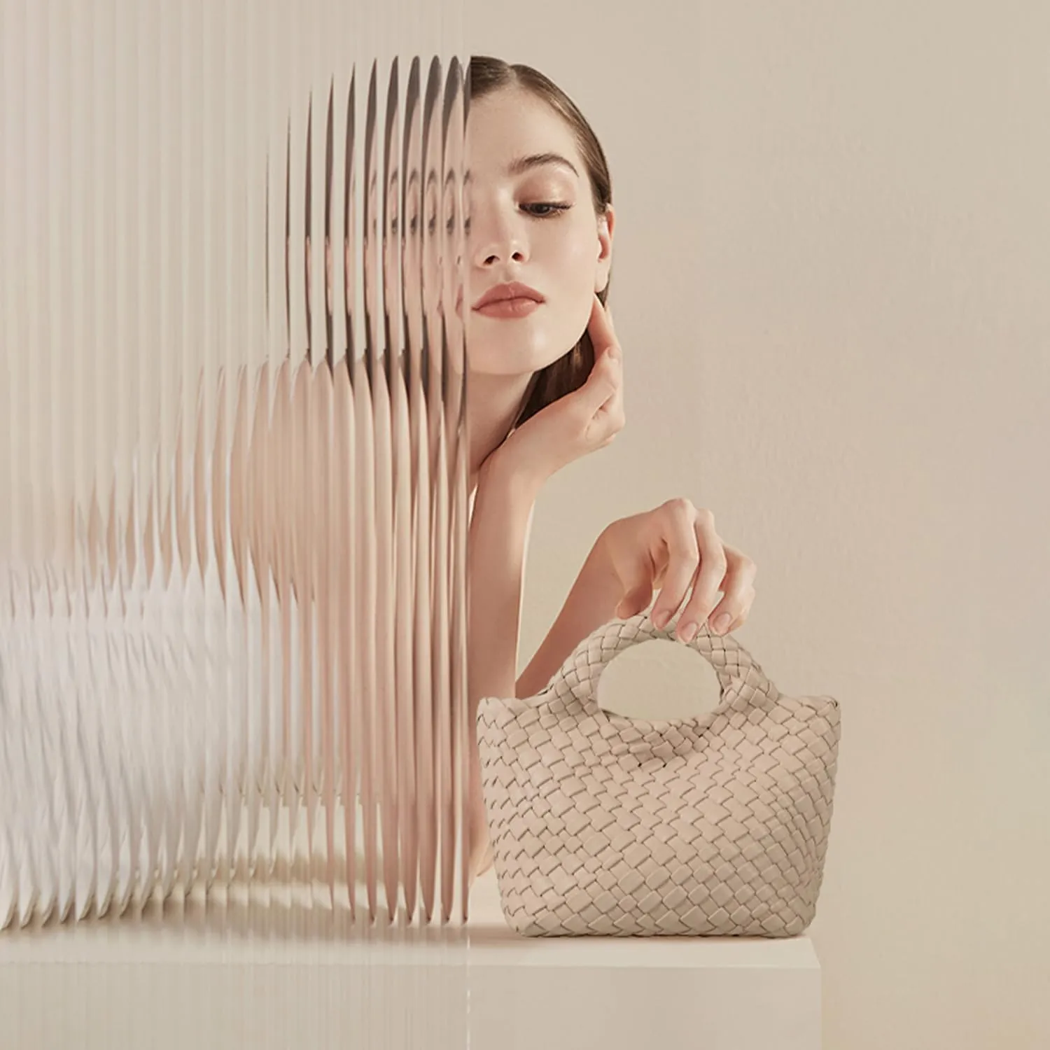 Woven Purses Bag for Women, Vegan Leather Handwoven Bags with Mini Handmade Purse, SMALL Travel Beach Top Handle Handbags