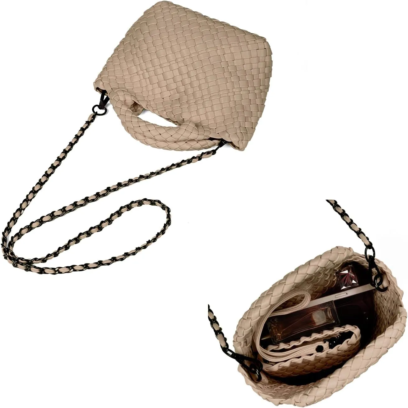 Woven Purses Bag for Women, Vegan Leather Handwoven Bags with Mini Handmade Purse, SMALL Travel Beach Top Handle Handbags