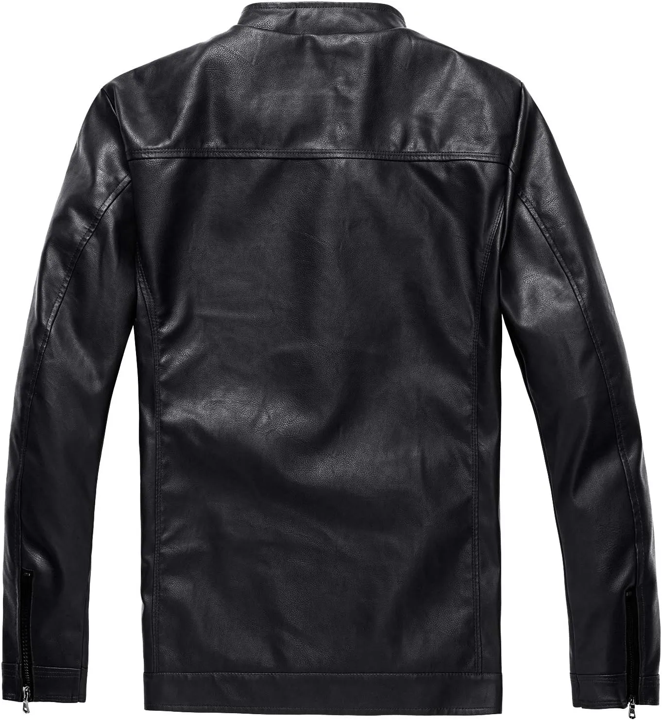 WULFUL Men's Stand Collar Leather Jacket Motorcycle Lightweight Faux Leather Outwear