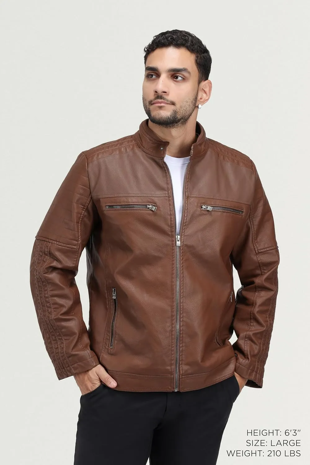 X RAY Mens Faux Leather Jacket with Hood, Hooded Stand Collar PU Leather Jacket for Men, Black, Large