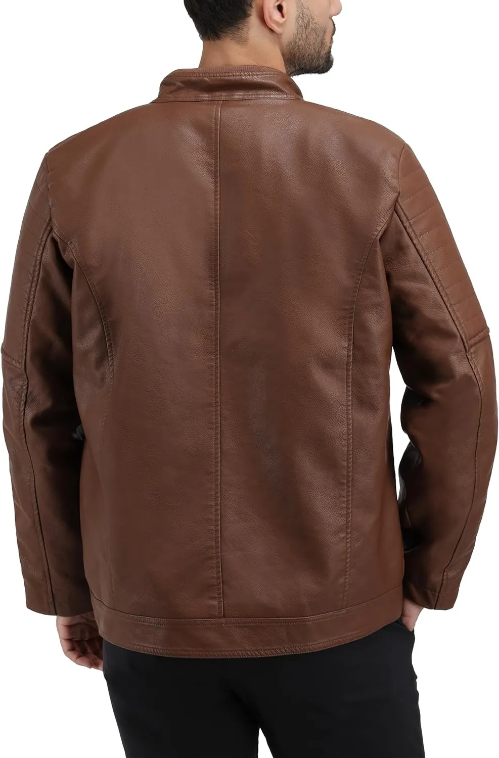 X RAY Mens Faux Leather Jacket with Hood, Hooded Stand Collar PU Leather Jacket for Men, Black, Large