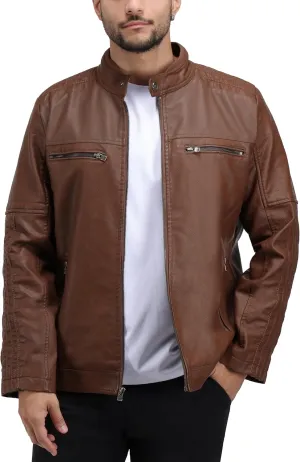X RAY Mens Faux Leather Jacket with Hood, Hooded Stand Collar PU Leather Jacket for Men, Black, Large
