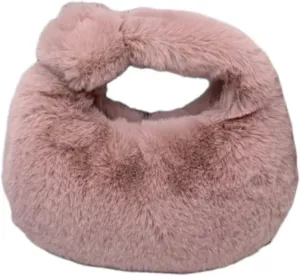 XPONNI Fuzzy Dumpling Bags, Cute Fluffy Y2k Handbags, Soft Knotted Faux Fur Bags with Zipper