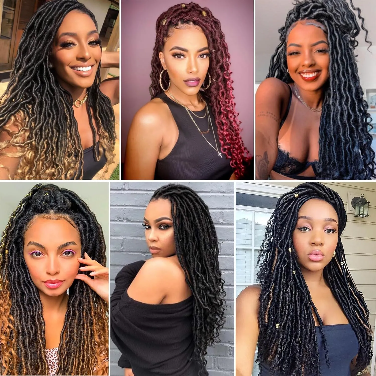 Xtrend 18 Inch New Faux Locs Crochet Braids With Curly Ends 7 Packs Soft Goddess Faux Locs Crochet Hair Natural Pre-looped Synthetic Crochet Braiding Hair for Women (12Strands/pack T27#)