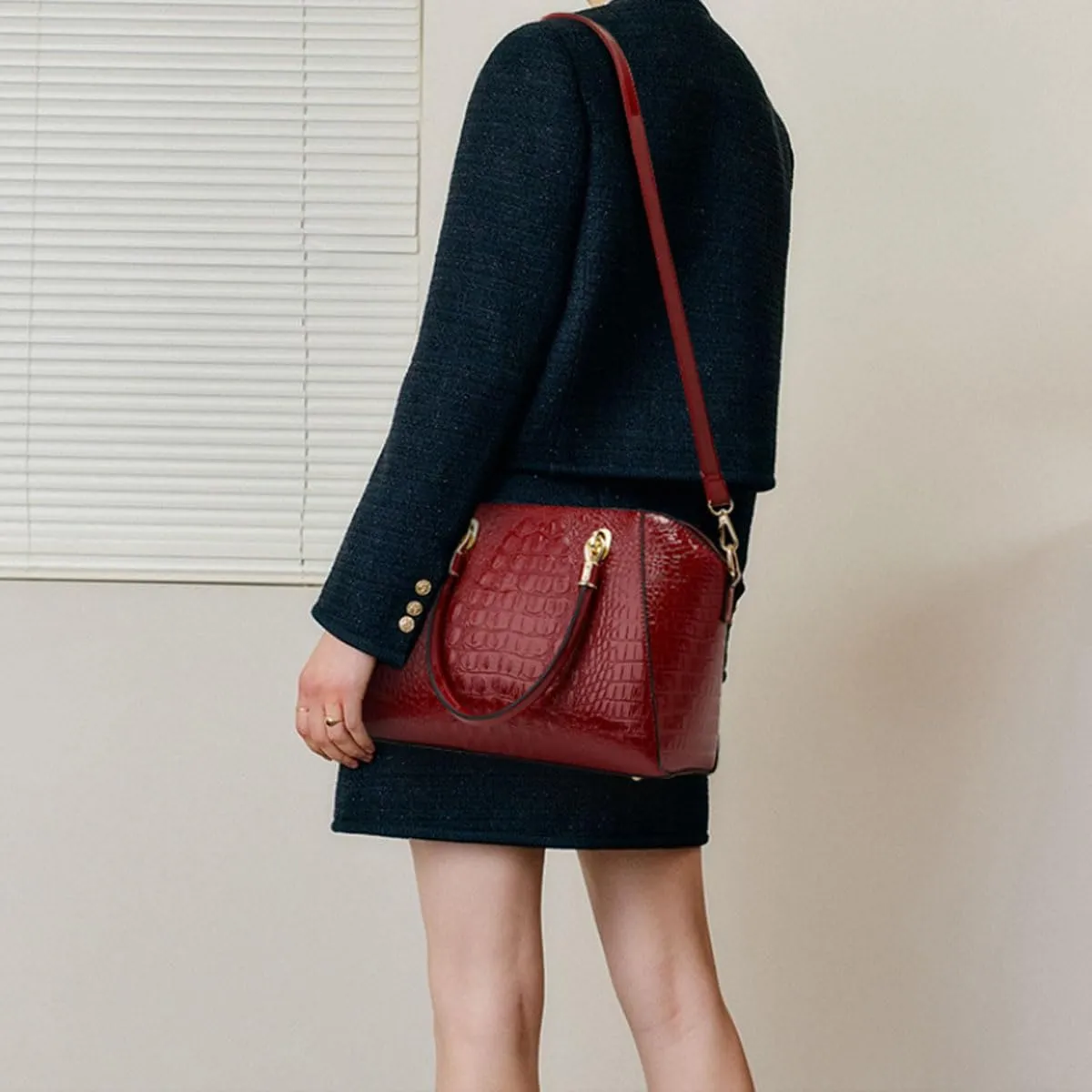 XXGJOALD-Women Shiny Patent Leather Handbags and Purses Crocodile Pattern Shoulder Bag Fashion Satchel Top Handle Tote Wallet