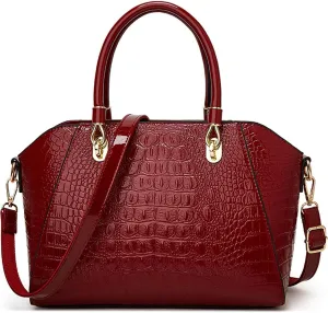 XXGJOALD-Women Shiny Patent Leather Handbags and Purses Crocodile Pattern Shoulder Bag Fashion Satchel Top Handle Tote Wallet