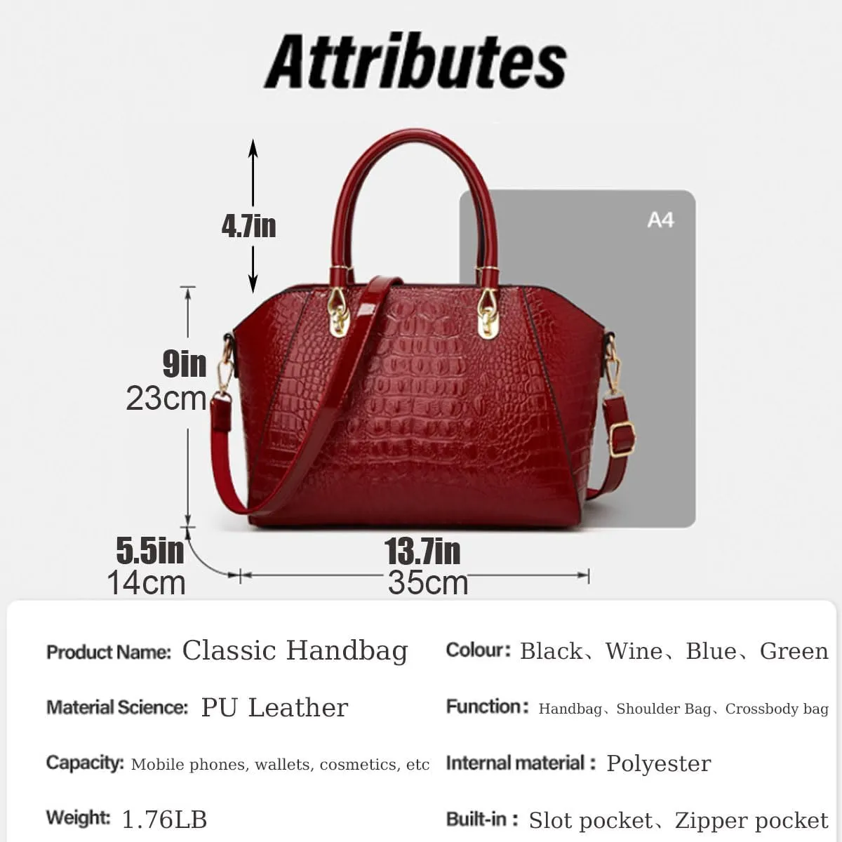 XXGJOALD-Women Shiny Patent Leather Handbags and Purses Crocodile Pattern Shoulder Bag Fashion Satchel Top Handle Tote Wallet