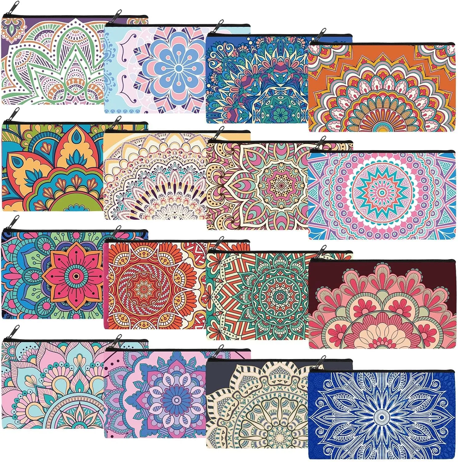 Yahenda 16 Pieces Cosmetic Makeup Bag Inspirational Zipper Pouch You Are Amazing Loved Beautiful Kind Pouch Inspirational Gifts for Women Nurse Teacher(Mandala)