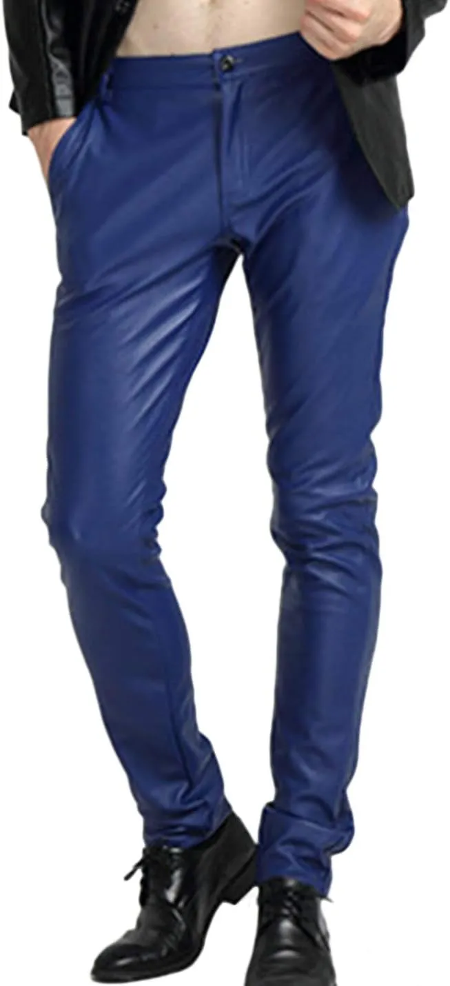 Yeokou Men's Skinny Straight Leg Tapered Pu Faux Leather Motorcycle Biker Pants