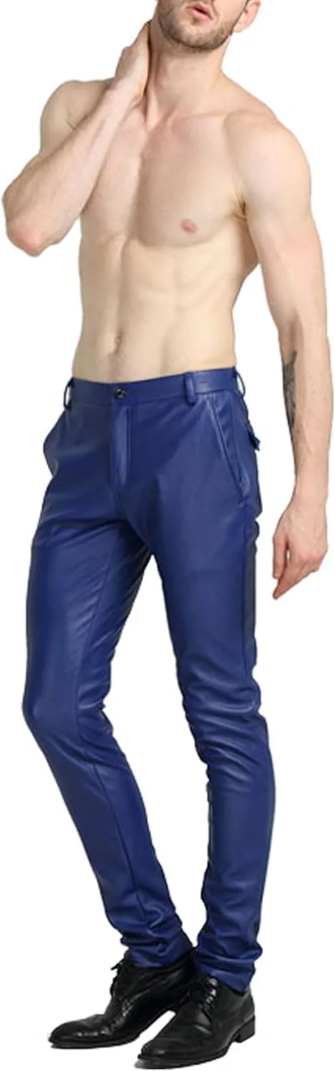 Yeokou Men's Skinny Straight Leg Tapered Pu Faux Leather Motorcycle Biker Pants