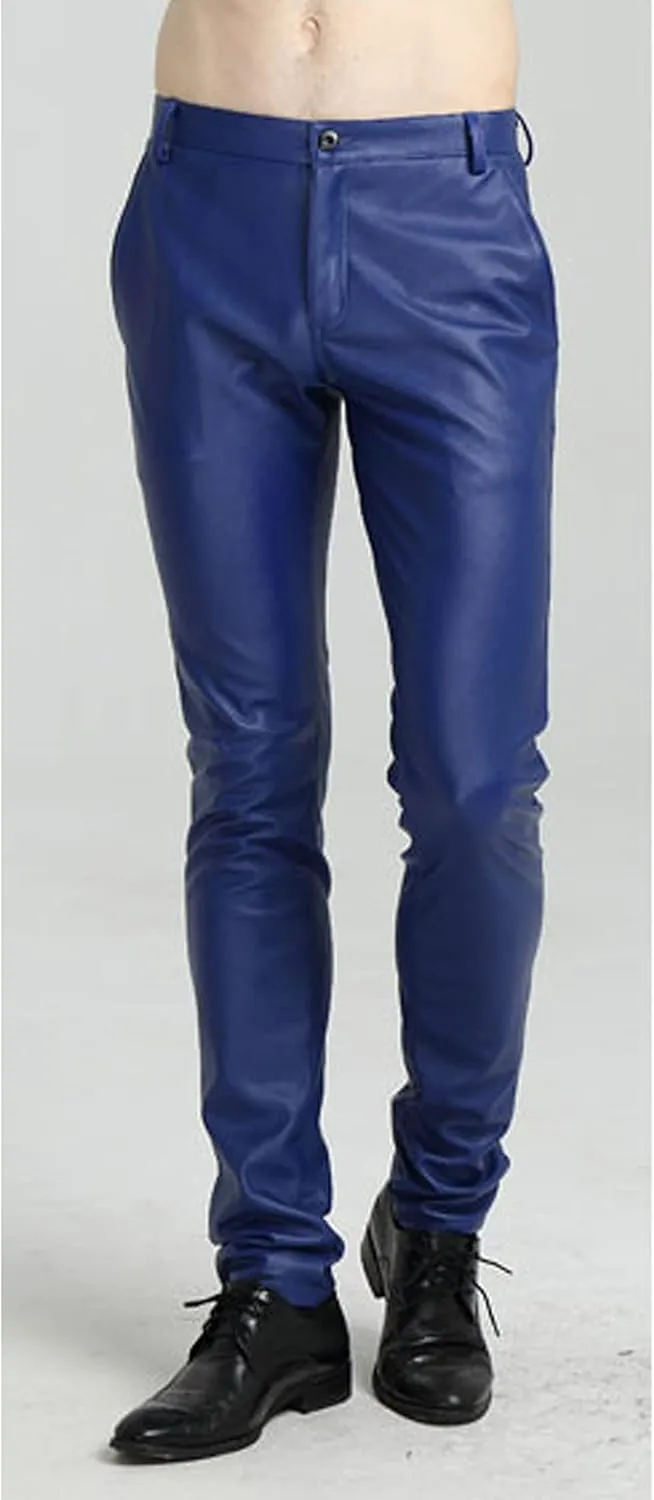 Yeokou Men's Skinny Straight Leg Tapered Pu Faux Leather Motorcycle Biker Pants