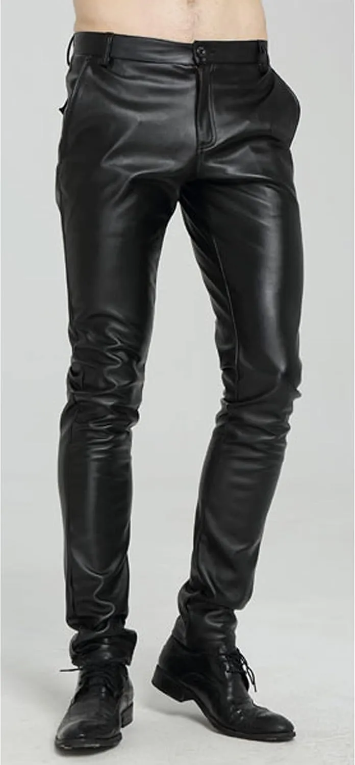 Yeokou Men's Skinny Straight Leg Tapered Pu Faux Leather Motorcycle Biker Pants