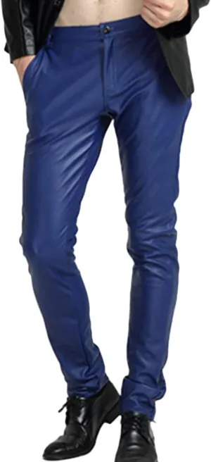 Yeokou Men's Skinny Straight Leg Tapered Pu Faux Leather Motorcycle Biker Pants