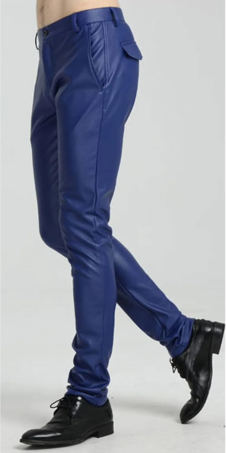 Yeokou Men's Skinny Straight Leg Tapered Pu Faux Leather Motorcycle Biker Pants