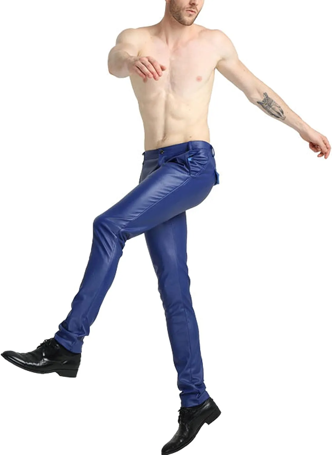 Yeokou Men's Skinny Straight Leg Tapered Pu Faux Leather Motorcycle Biker Pants