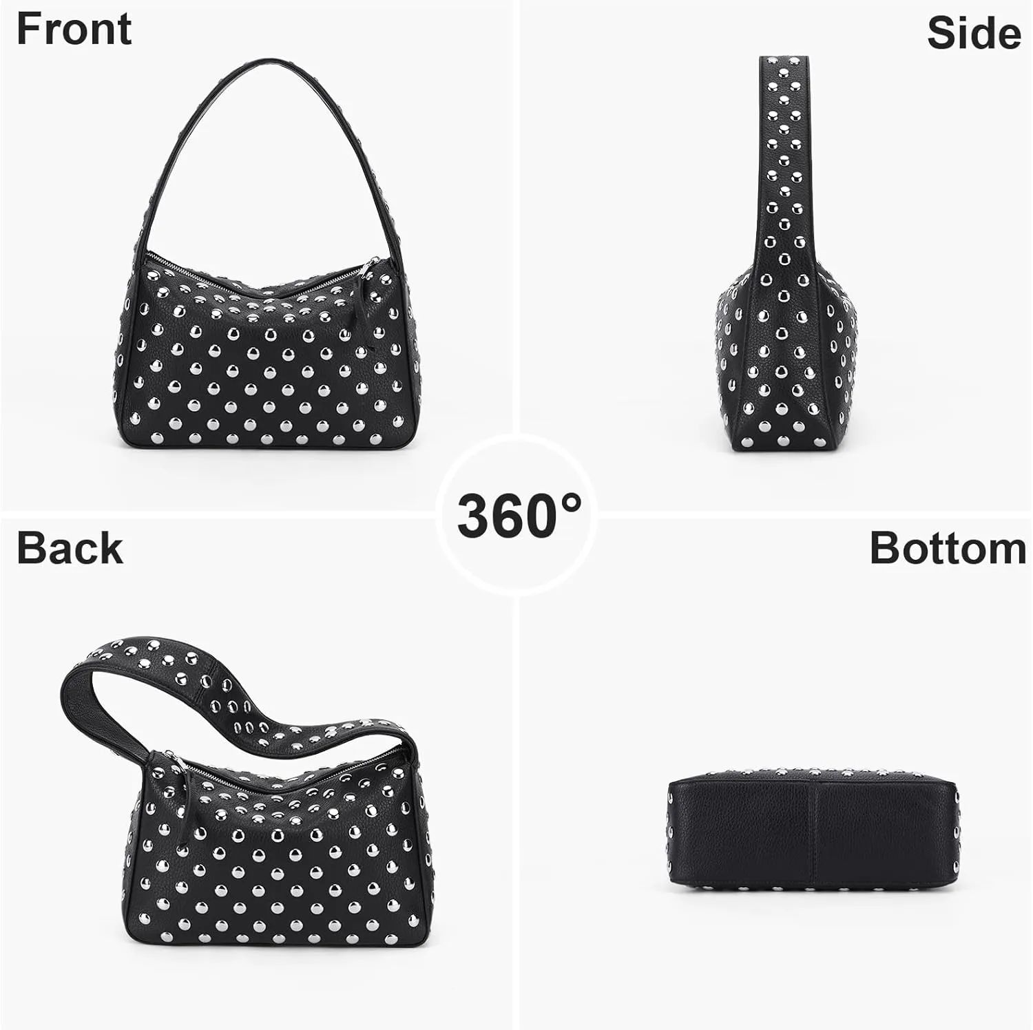 YFGBCX Studded Purses Black Shoulder Bag Y2K Purse for Women Handbag Soft Leather Fall Purse