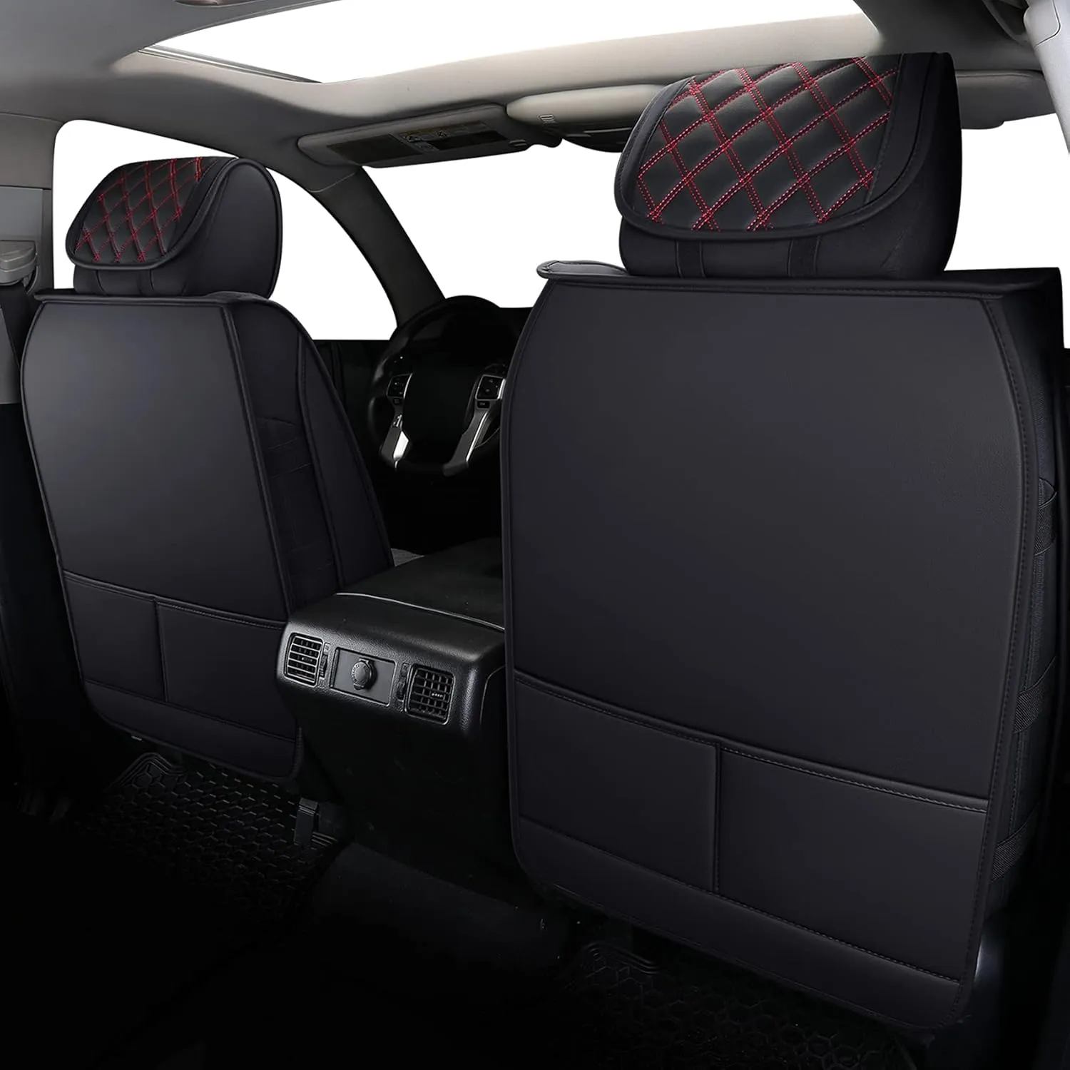 YIERTAI Truck Seat Covers for Toyota Tundra 2008-2023 2024 2025 Crewmax Double Cab Limited Platinum 1794 Edition Tundrasine Concept Waterproof Leather(2 PCS Front only/Black-Red)
