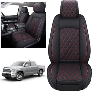 YIERTAI Truck Seat Covers for Toyota Tundra 2008-2023 2024 2025 Crewmax Double Cab Limited Platinum 1794 Edition Tundrasine Concept Waterproof Leather(2 PCS Front only/Black-Red)