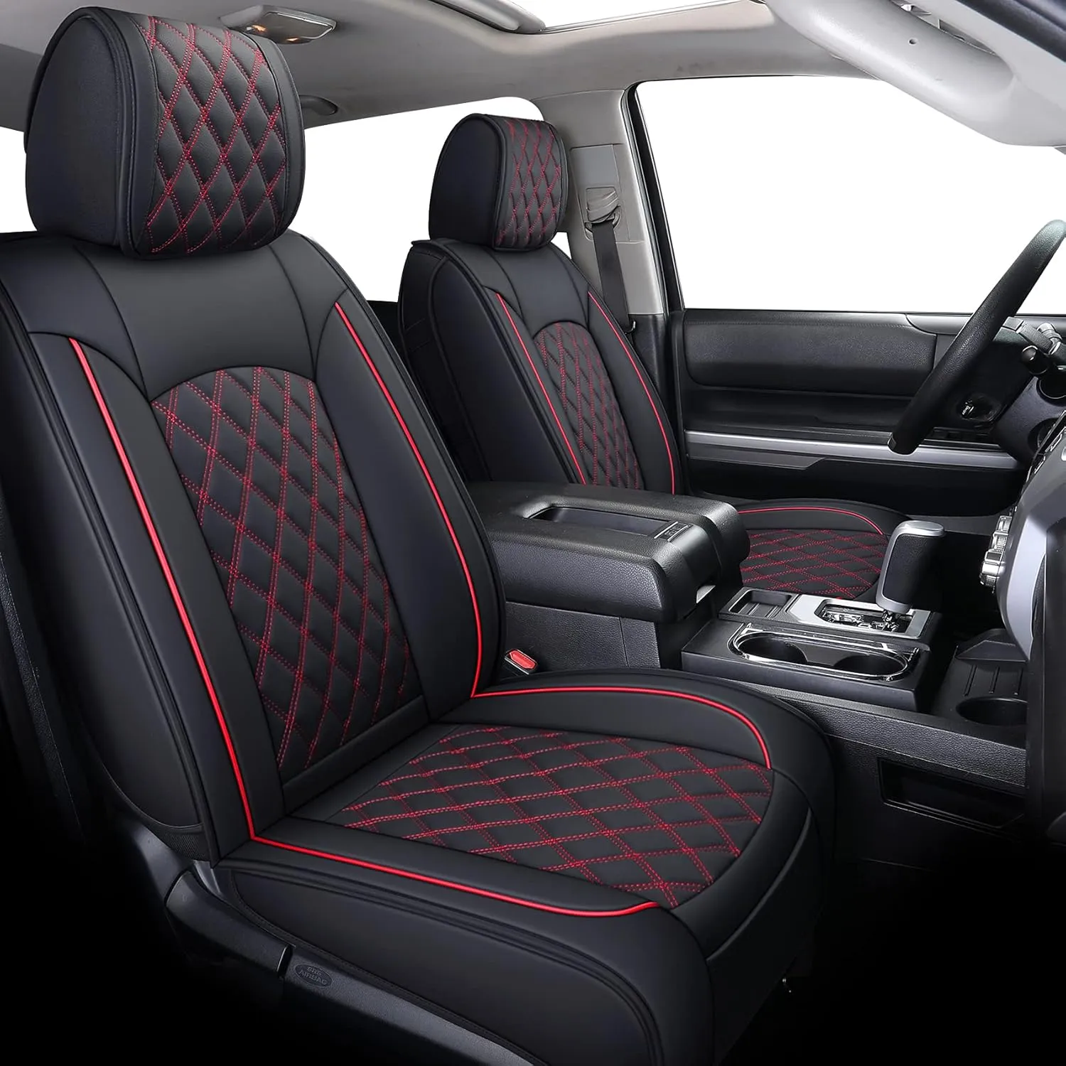YIERTAI Truck Seat Covers for Toyota Tundra 2008-2023 2024 2025 Crewmax Double Cab Limited Platinum 1794 Edition Tundrasine Concept Waterproof Leather(2 PCS Front only/Black-Red)