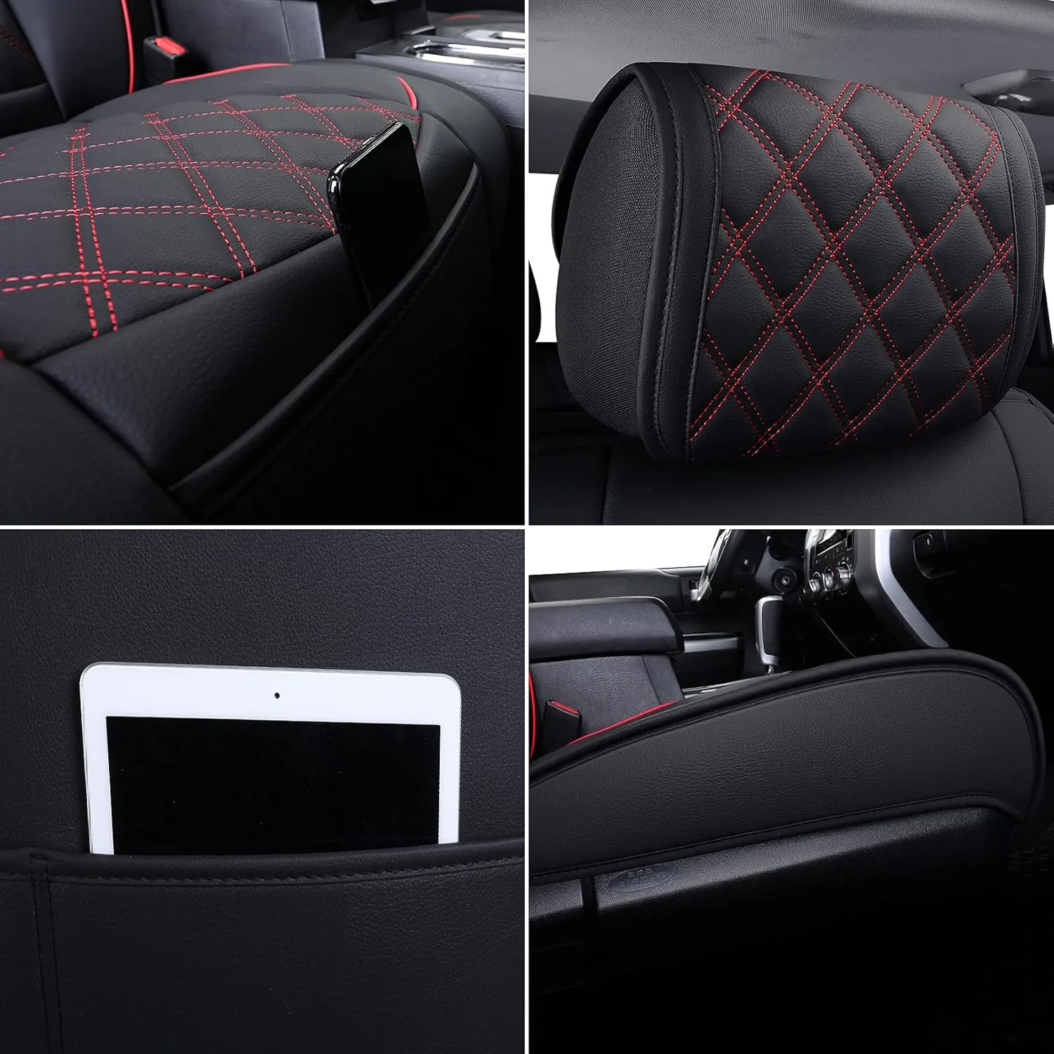 YIERTAI Truck Seat Covers for Toyota Tundra 2008-2023 2024 2025 Crewmax Double Cab Limited Platinum 1794 Edition Tundrasine Concept Waterproof Leather(2 PCS Front only/Black-Red)