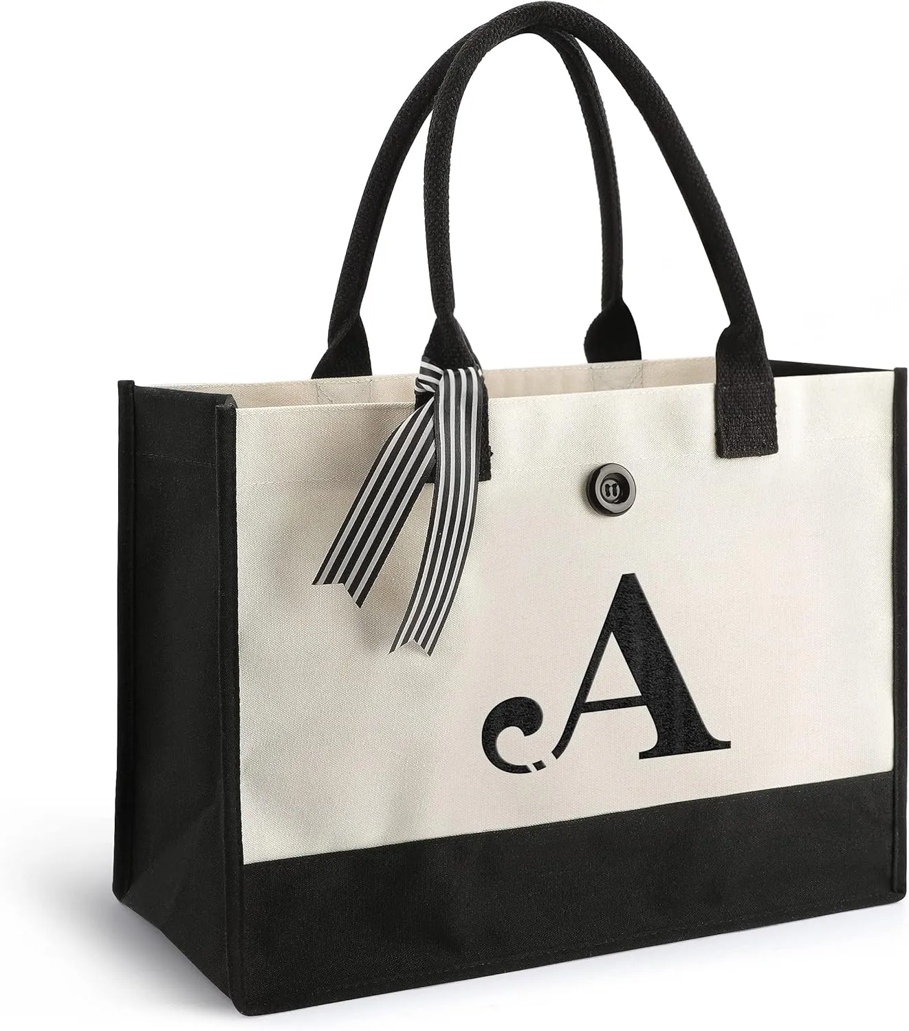 YOOFAN Initial Canvas Tote Bag - Personalized Monogrammed Gift Tote Bag for Wedding, Birthday, Beach, Holiday - Gift for Women, Mom, Teachers, Friends, Bridesmaids (A)