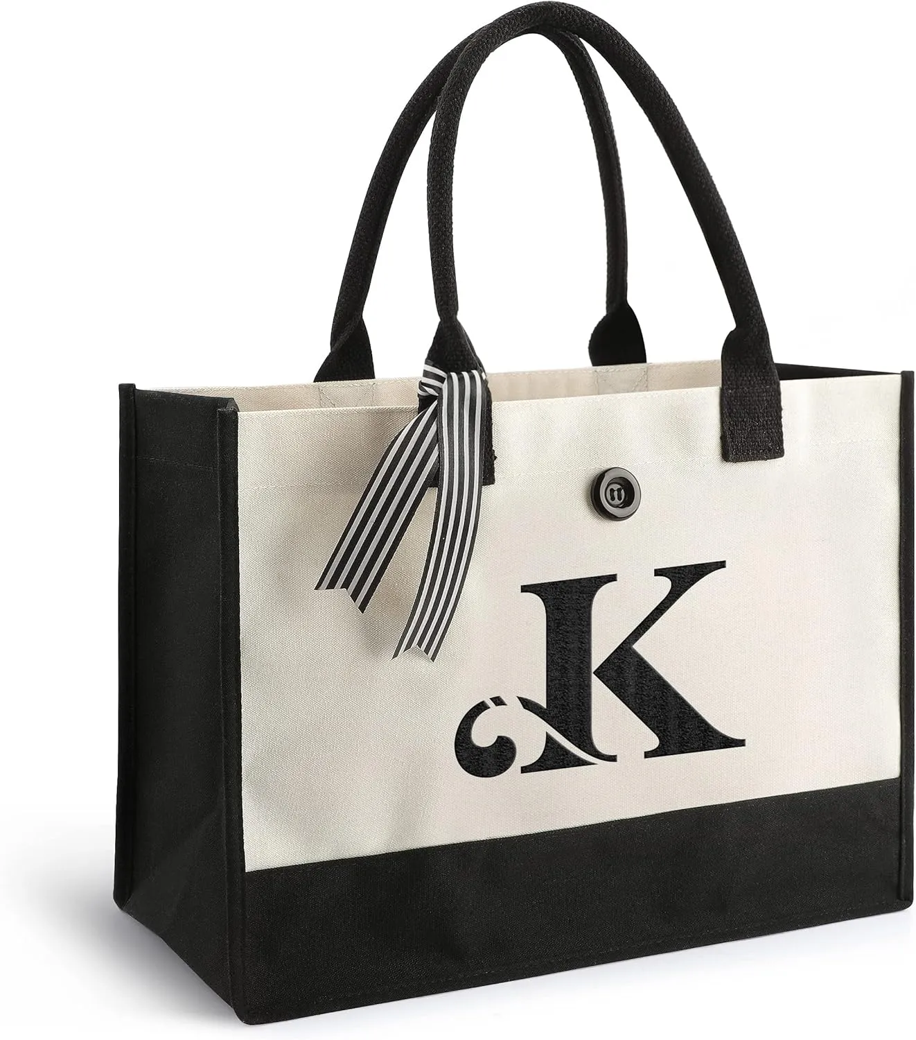 YOOFAN Initial Canvas Tote Bag - Personalized Monogrammed Gift Tote Bag for Wedding, Birthday, Beach, Holiday - Gift for Women, Mom, Teachers, Friends, Bridesmaids (K)