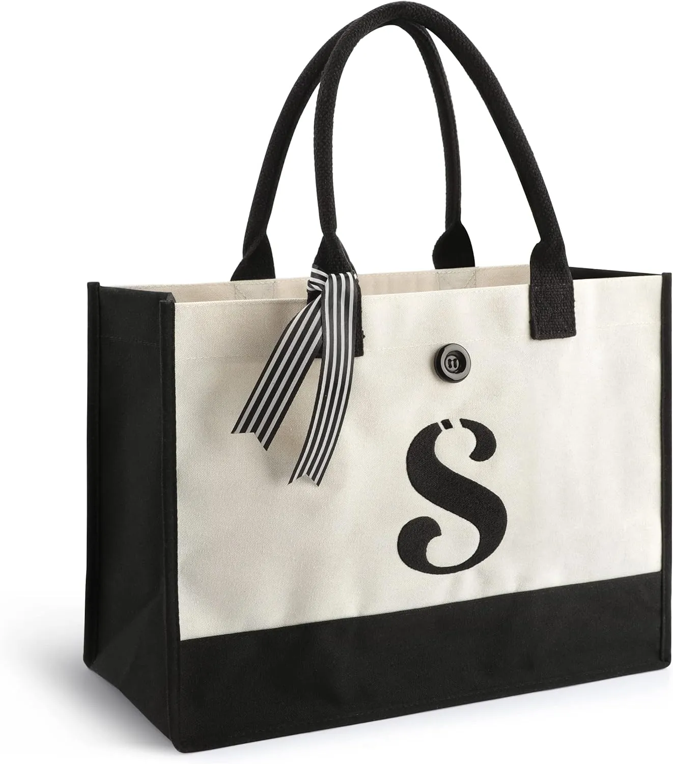 YOOFAN Initial Canvas Tote Bag - Personalized Monogrammed Gift Tote Bag for Wedding, Birthday, Beach, Holiday - Gift for Women, Mom, Teachers, Friends, Bridesmaids (S)