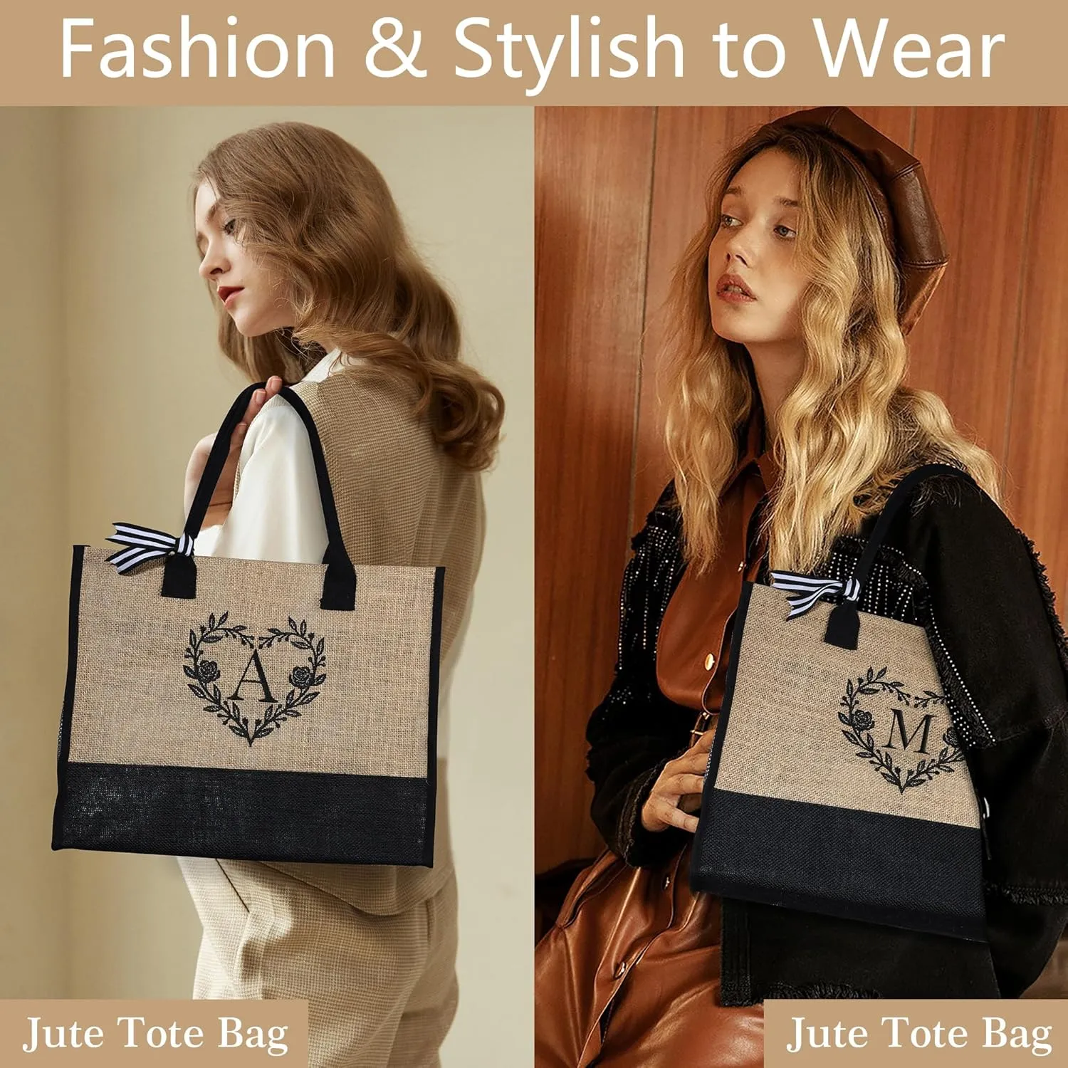 YOOLIFE Personalized Gifts for Women - Monogram Beach Tote Bag, Birthday Gifts for Women, Teacher Gift for Female Girlfriend Friend Friendship Mom Teacher Sister Mom Wife Mothers Day Gift Letter K
