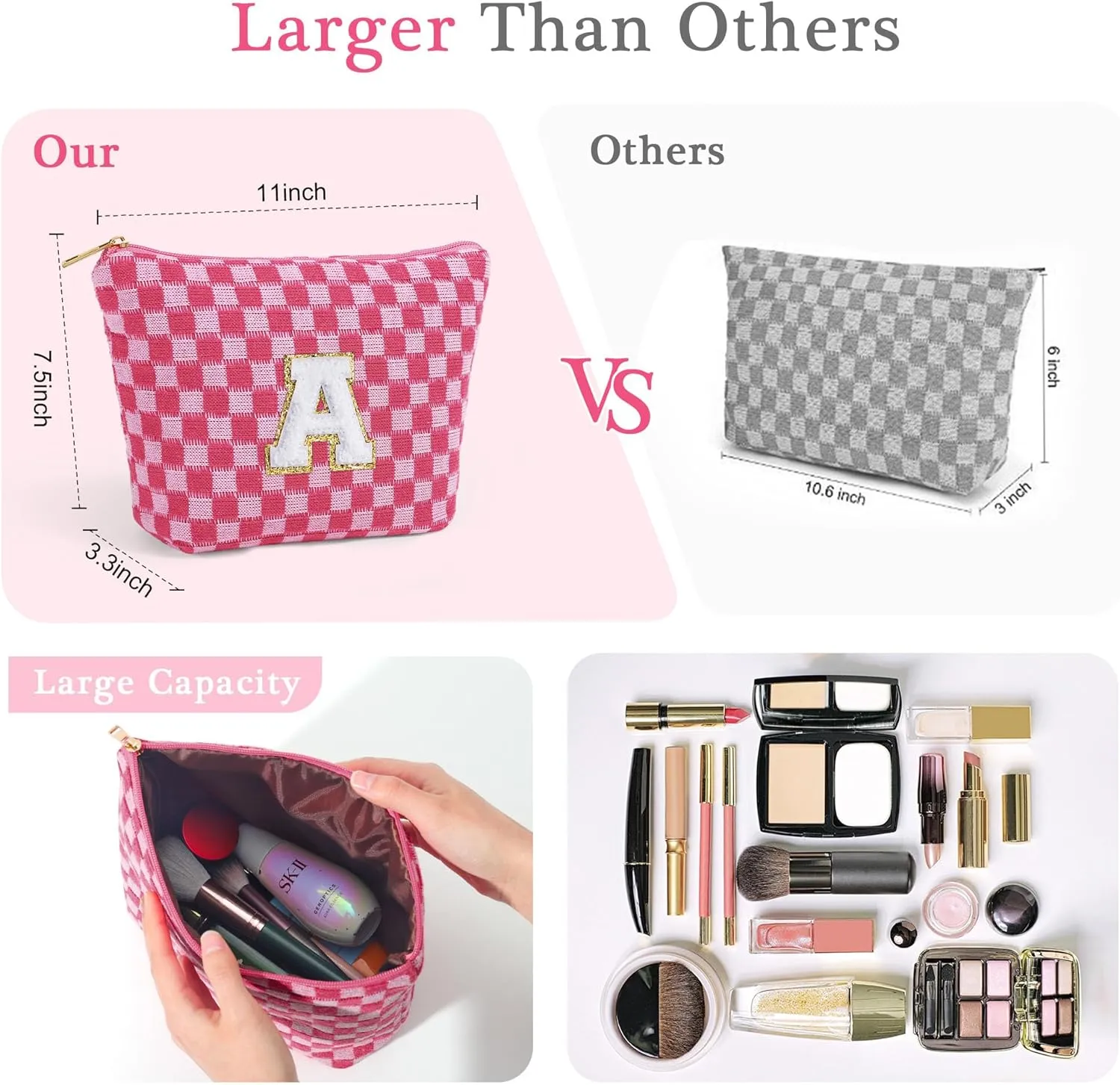 YOOLIFE Sister Gifts - Unique Birthday Gifts, Cute Initial Makeup Bag Travel Bag Girl Brown