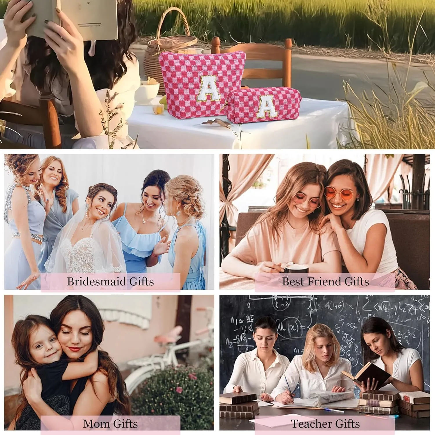 YOOLIFE Sister Gifts - Unique Birthday Gifts, Cute Initial Makeup Bag Travel Bag Girl Brown