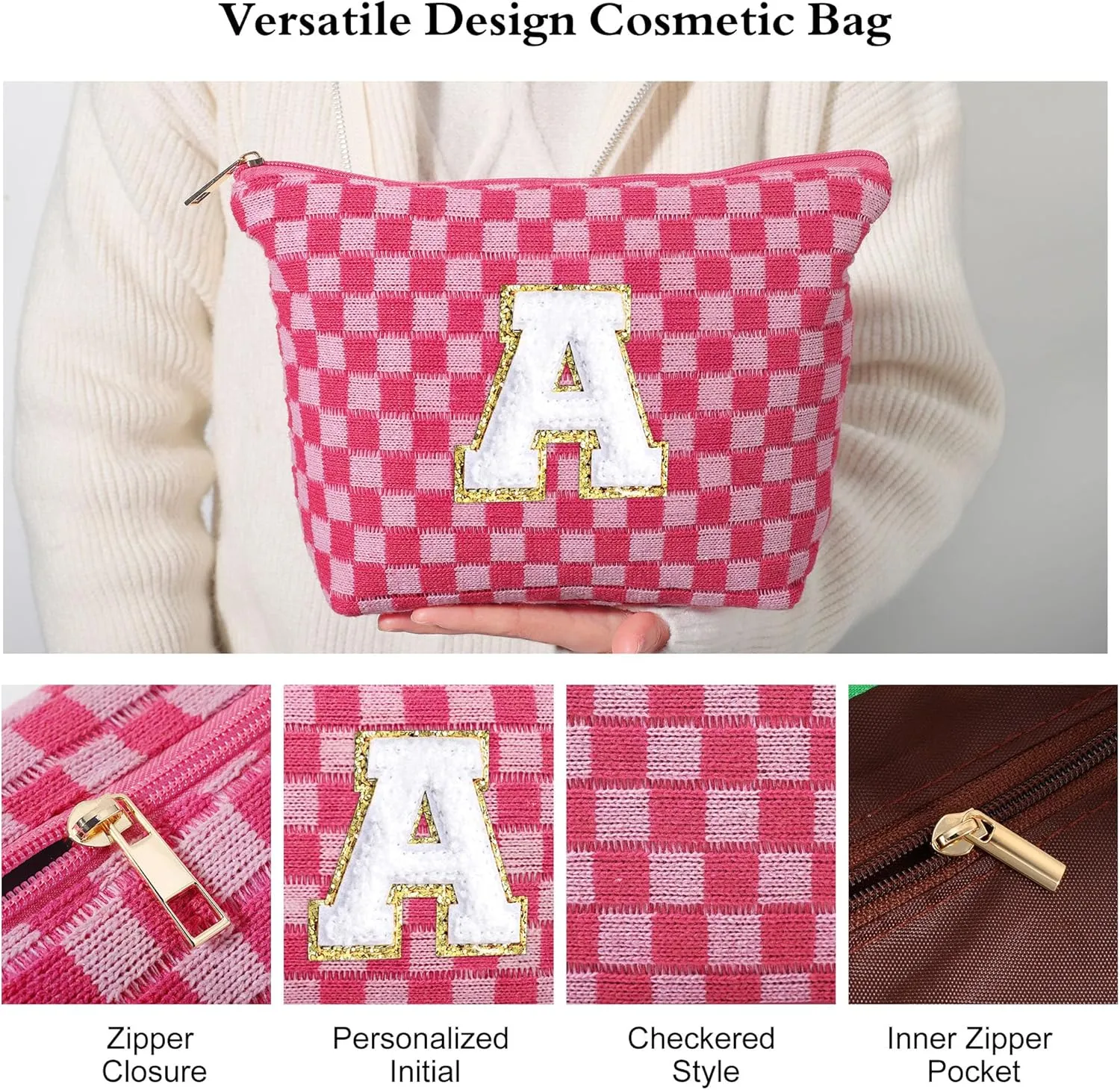 YOOLIFE Sister Gifts - Unique Birthday Gifts, Cute Initial Makeup Bag Travel Bag Girl Brown