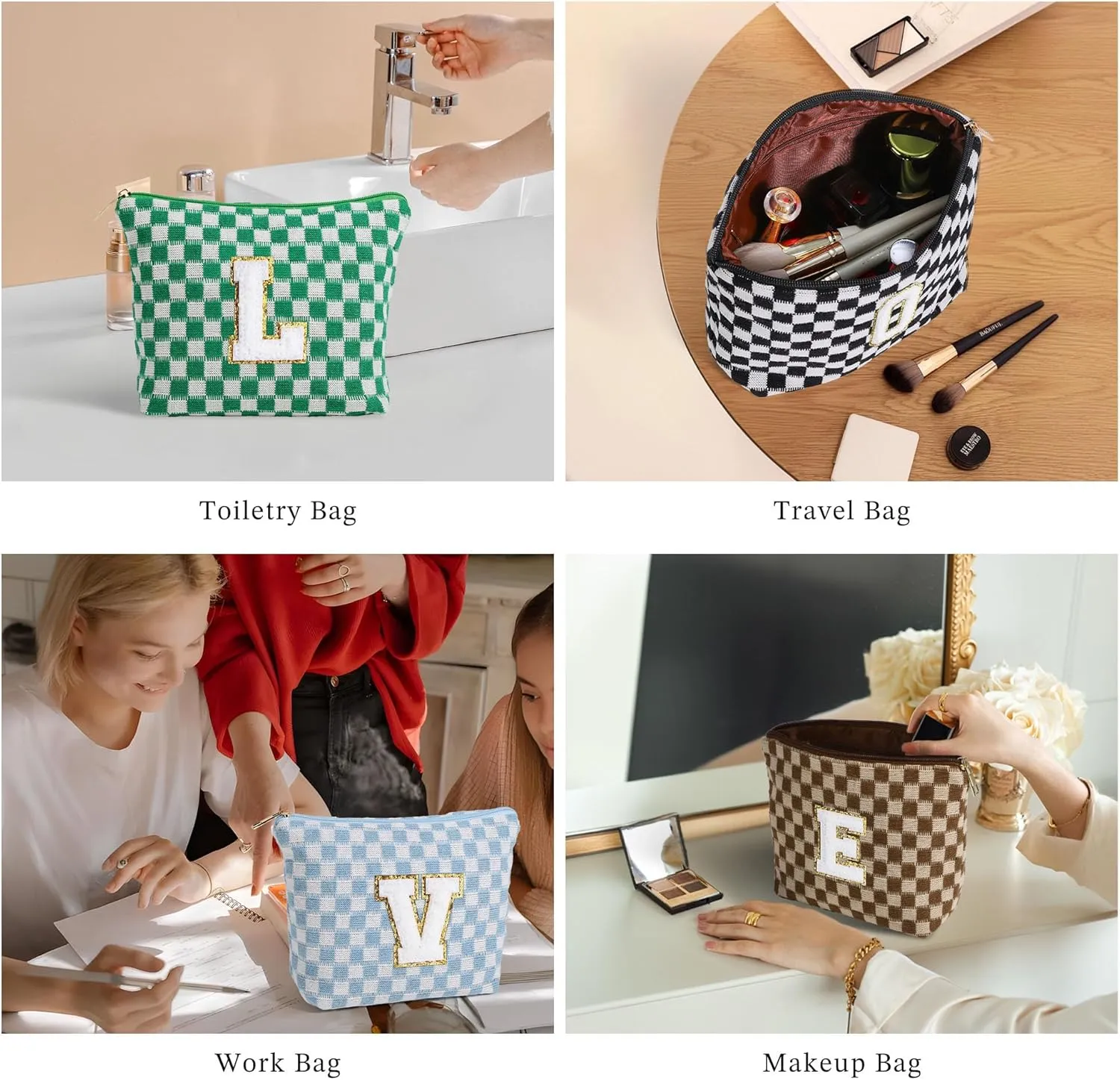YOOLIFE Sister Gifts - Unique Birthday Gifts, Cute Initial Makeup Bag Travel Bag Girl Brown