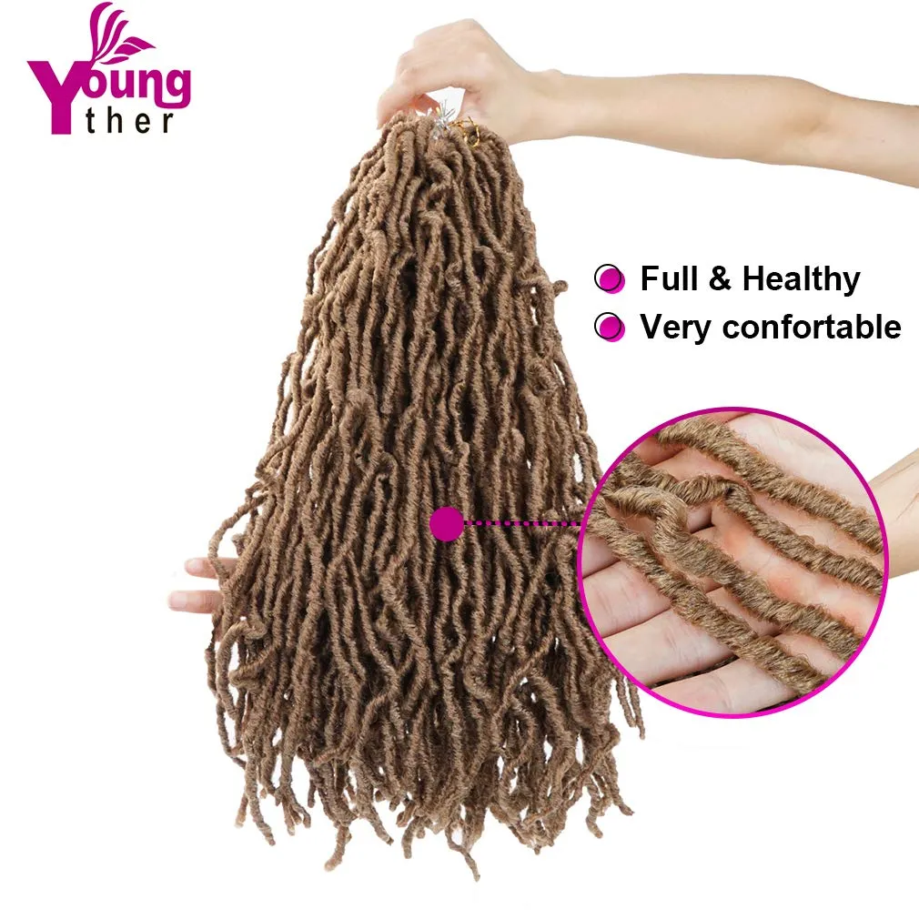 Youngther 18 inch New Faux Locs Crochet Hair Curly Wavy 6 Packs Crochet Faux Locs Hair Synthetic Crochet Hair for Black Women (18inch 6packs-#27)